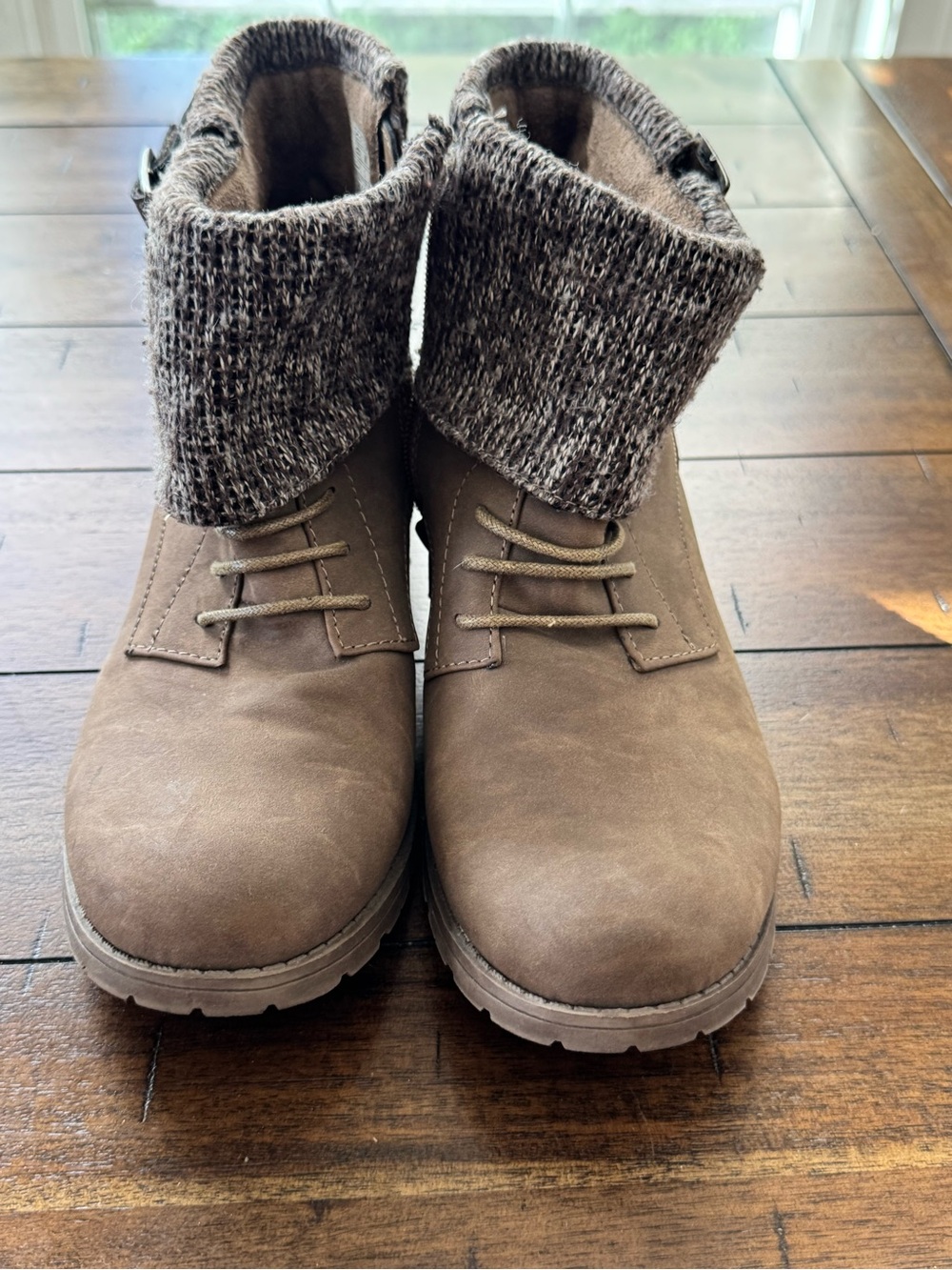 Rocket Dog Babster Knit Cuff Ankle Boots Brown Women’s Size 8 Buckle Lace Up